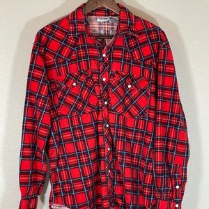 VTG 90s Red & Blue Plaid Flannel Pearl Snap